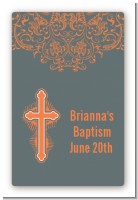 Cross Grey & Orange - Custom Large Rectangle Baptism / Christening Sticker/Labels