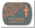 Cross Grey & Orange - Personalized Baptism / Christening Rounded Corner Stickers thumbnail