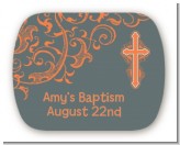 Cross Grey & Orange - Personalized Baptism / Christening Rounded Corner Stickers