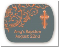 Cross Grey & Orange - Personalized Baptism / Christening Rounded Corner Stickers
