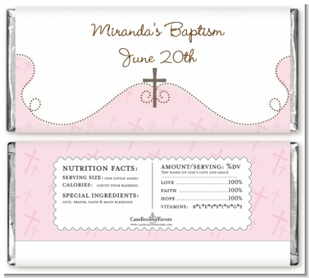 Cross Pink - Personalized Baptism / Christening Candy Bar Wrappers