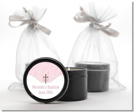 Cross Pink - Baptism / Christening Black Candle Tin Favors