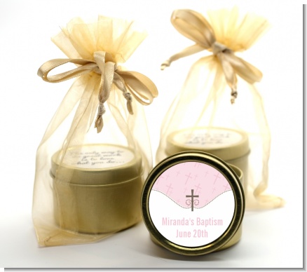 Cross Pink - Baptism / Christening Gold Tin Candle Favors