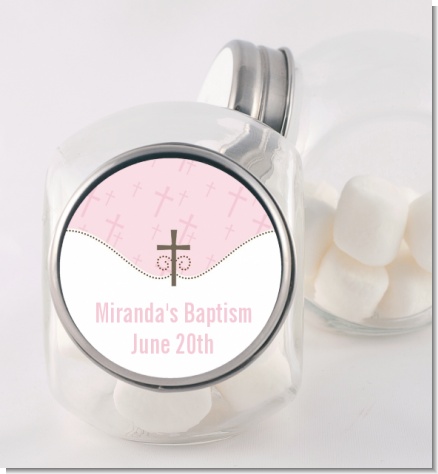 Cross Pink - Personalized Baptism / Christening Candy Jar