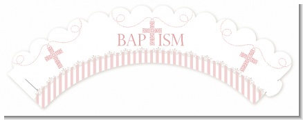 Cross Pink Necklace - Baptism / Christening Cupcake Wrappers
