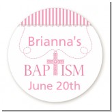 Cross Pink Necklace - Round Personalized Baptism / Christening Sticker Labels