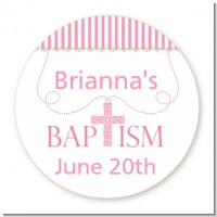 Cross Pink Necklace - Round Personalized Baptism / Christening Sticker Labels