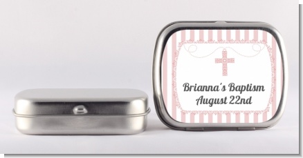 Cross Pink Necklace - Personalized Baptism / Christening Mint Tins