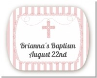 Cross Pink Necklace - Personalized Baptism / Christening Rounded Corner Stickers