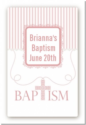 Cross Pink Necklace - Custom Large Rectangle Baptism / Christening Sticker/Labels