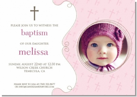 Cross Pink Photo - Baptism / Christening Invitations