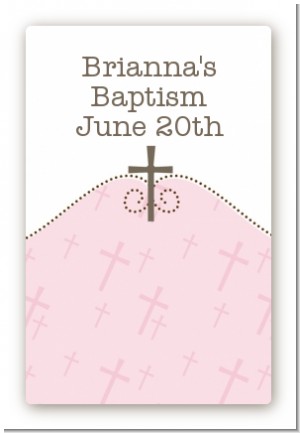 Cross Pink - Custom Large Rectangle Baptism / Christening Sticker/Labels