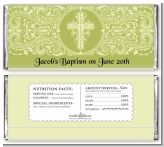 Cross Sage Green - Personalized Baptism / Christening Candy Bar Wrappers