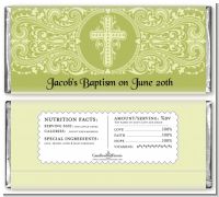 Cross Sage Green - Personalized Baptism / Christening Candy Bar Wrappers