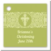 Cross Sage Green - Personalized Baptism / Christening Card Stock Favor Tags