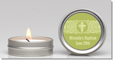 Cross Sage Green - Baptism / Christening Candle Favors