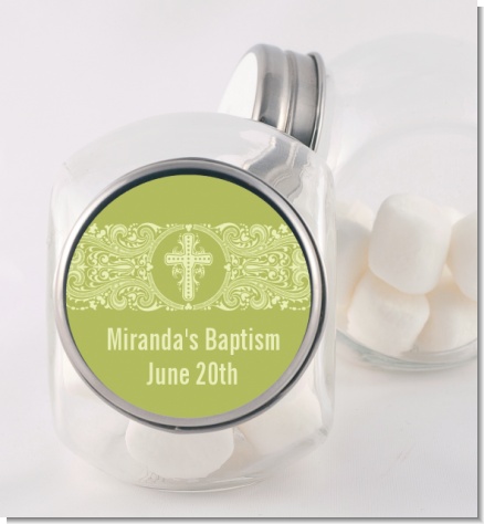 Cross Sage Green - Personalized Baptism / Christening Candy Jar