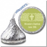 Cross Sage Green - Hershey Kiss Baptism / Christening Sticker Labels