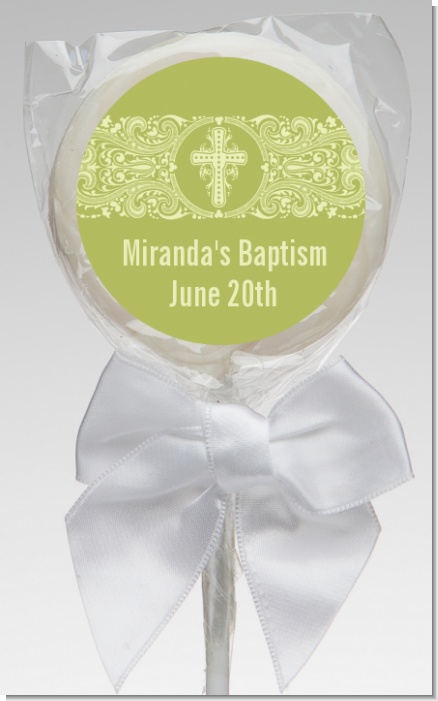 Cross Sage Green - Personalized Baptism / Christening Lollipop Favors