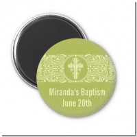 Cross Sage Green - Personalized Baptism / Christening Magnet Favors