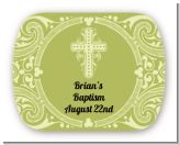 Cross Sage Green - Personalized Baptism / Christening Rounded Corner Stickers