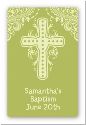 Cross Sage Green - Custom Large Rectangle Baptism / Christening Sticker/Labels