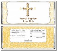 Cross Yellow & Brown - Personalized Baptism / Christening Candy Bar Wrappers