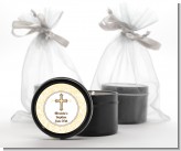 Cross Yellow & Brown - Baptism / Christening Black Candle Tin Favors