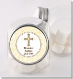 Cross Yellow & Brown - Personalized Baptism / Christening Candy Jar