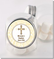 Cross Yellow & Brown - Personalized Baptism / Christening Candy Jar