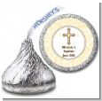 Cross Yellow & Brown - Hershey Kiss Baptism / Christening Sticker Labels thumbnail