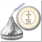 Cross Yellow & Brown - Hershey Kiss Baptism / Christening Sticker Labels