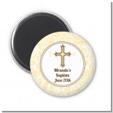 Cross Yellow & Brown - Personalized Baptism / Christening Magnet Favors