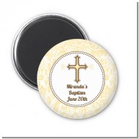 Cross Yellow & Brown - Personalized Baptism / Christening Magnet Favors