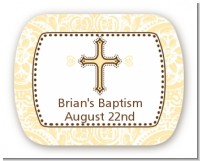 Cross Yellow & Brown - Personalized Baptism / Christening Rounded Corner Stickers