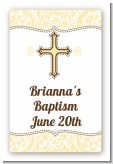 Cross Yellow & Brown - Custom Large Rectangle Baptism / Christening Sticker/Labels