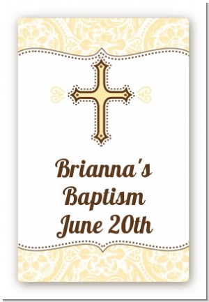 Cross Yellow & Brown - Custom Large Rectangle Baptism / Christening Sticker/Labels