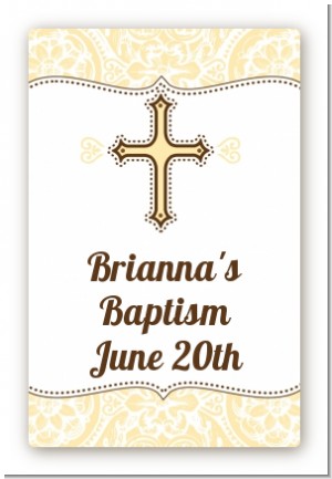 Cross Yellow & Brown - Custom Large Rectangle Baptism / Christening Sticker/Labels