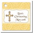 Cross Yellow & Brown - Personalized Baptism / Christening Card Stock Favor Tags thumbnail