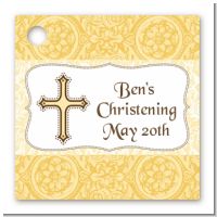 Cross Yellow & Brown - Personalized Baptism / Christening Card Stock Favor Tags