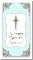 Cross Blue & Brown - Custom Rectangle Baptism / Christening Sticker/Labels