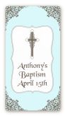 Cross Blue & Brown - Custom Rectangle Baptism / Christening Sticker/Labels
