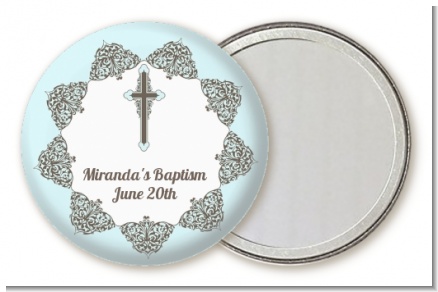 Cross Blue & Brown - Personalized Baptism / Christening Pocket Mirror Favors