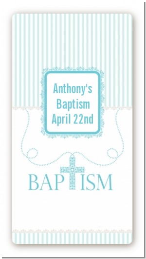 Cross Blue Necklace - Custom Rectangle Baptism / Christening Sticker/Labels