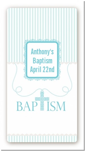 Cross Blue Necklace - Custom Rectangle Baptism / Christening Sticker/Labels