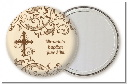 Cross Brown & Beige - Personalized Baptism / Christening Pocket Mirror Favors