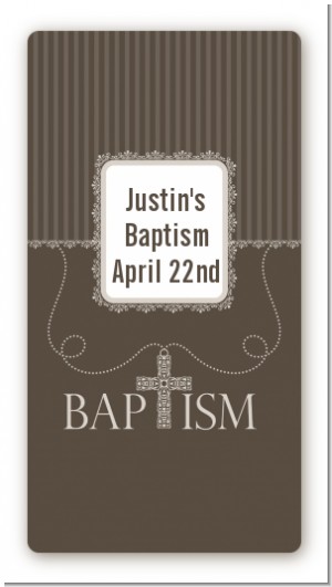 Cross Brown Necklace - Custom Rectangle Baptism / Christening Sticker/Labels