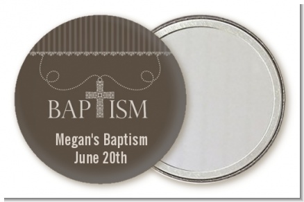 Cross Brown Necklace - Personalized Baptism / Christening Pocket Mirror Favors