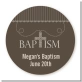 Cross Brown Necklace - Round Personalized Baptism / Christening Sticker Labels