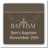 Cross Brown Necklace - Square Personalized Baptism / Christening Sticker Labels